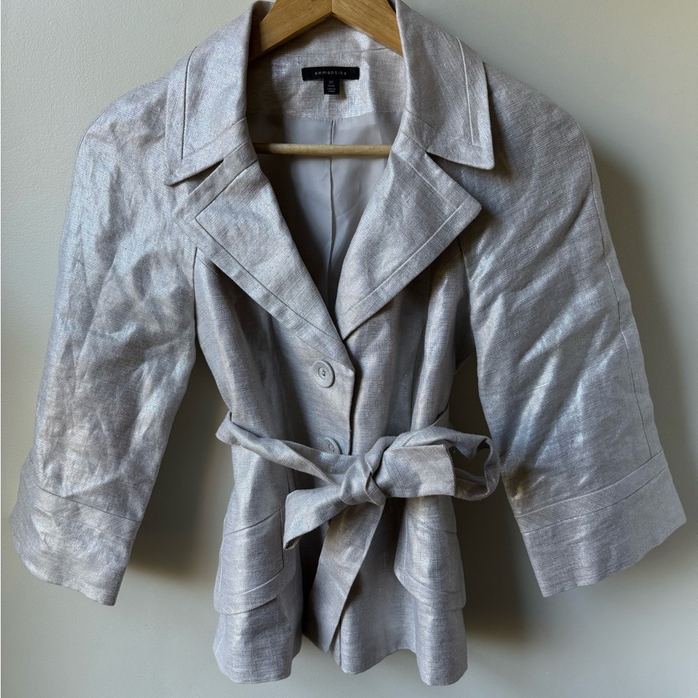SEMANTIKS Metallic Linen Belted Jacket Office Career Classic Feminine XS Petite